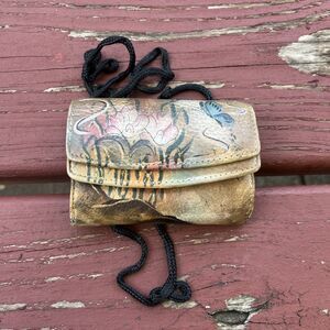 BRIT ROSEN Vintage Hand Painted Multi Metallic Leather Small Cross Body Purse